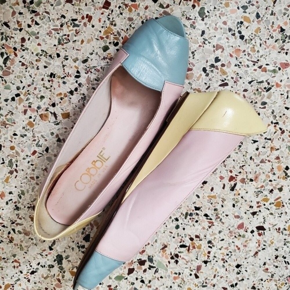 Vintage 80s Cottagecore pastel leather flats 9N - Picture 5 of 13